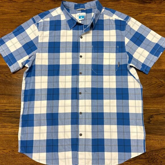 Columbia Shirt Mens XL Blue Striped Short Sleeve Button Down Regular Fit - Picture 3 of 4